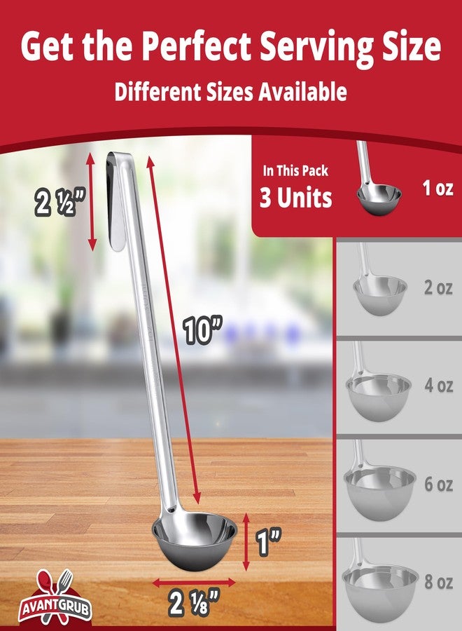 Avant Grub Super Sturdy, Ergonomic 1 Oz. Soup Ladle 3 Pk. Stainless Steel Ladles with Long Handles. Best Kitchen Accessories for Stirring, Portioning and Serving Soups, Chili and Stew in Restaurants and at Home - Image 2