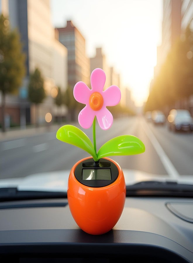 Sluswallow Orange Solar Dancing Flower Car Dashboard Decorations - Funny Solar Powered Dancing Flower Pot Car Ornaments Flower Swinging Toy for Car Decor, Funny Gifts, Solar Power Kits - Image 3