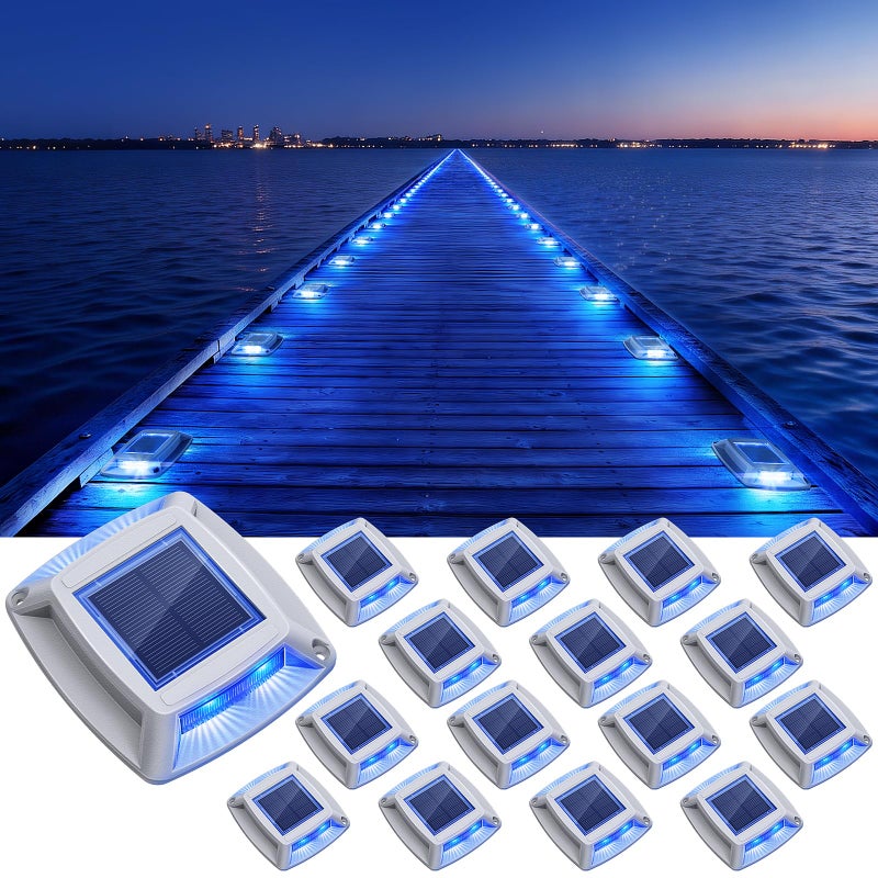 Etetale Solar Dock Lights Outdoor 16 Pack IP68 Waterproof Solar Powered Driveway Lights Driveway Marker Deck Lights for Steps Pathway Walkway Sidewalk Pool Garage Stair Marine Blue - Image 2