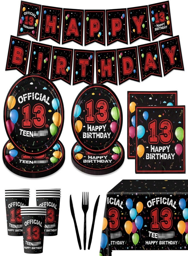 Dydamud 13th Birthday Decorations for Boys Red Black 13th Birthday Party Plates Napkins Banner Tablecloth for Official 13 Teenager 13 Year Old Boy Birthday - Image 1
