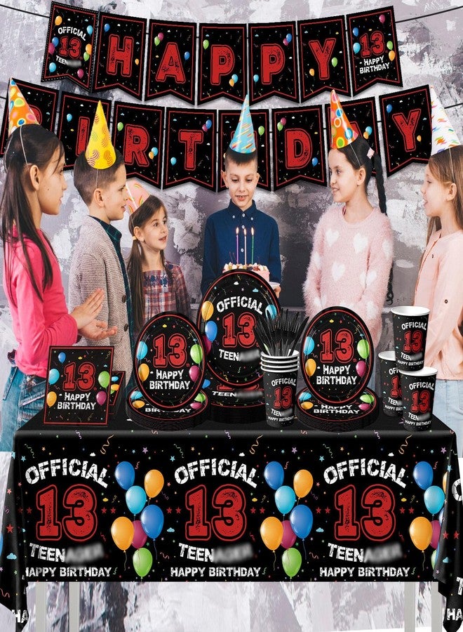 Dydamud 13th Birthday Decorations for Boys Red Black 13th Birthday Party Plates Napkins Banner Tablecloth for Official 13 Teenager 13 Year Old Boy Birthday - Image 2