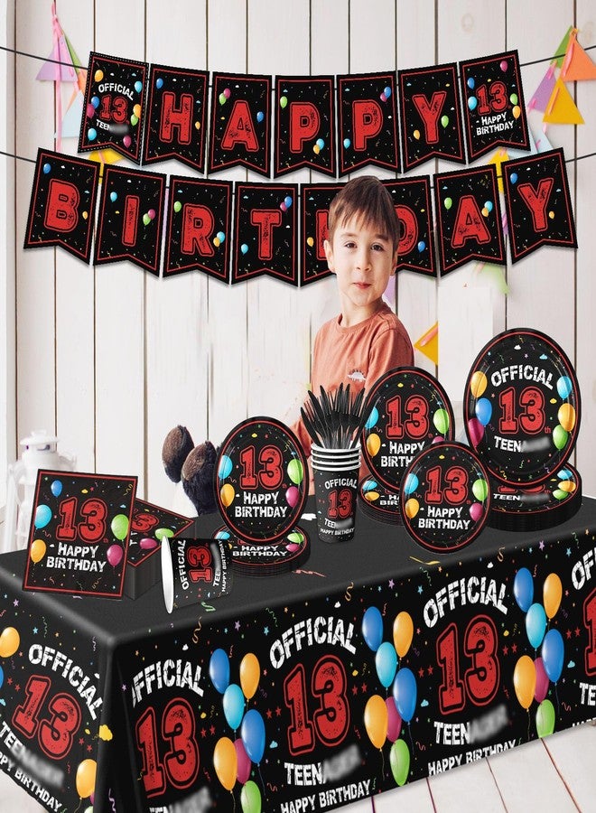 Dydamud 13th Birthday Decorations for Boys Red Black 13th Birthday Party Plates Napkins Banner Tablecloth for Official 13 Teenager 13 Year Old Boy Birthday - Image 5