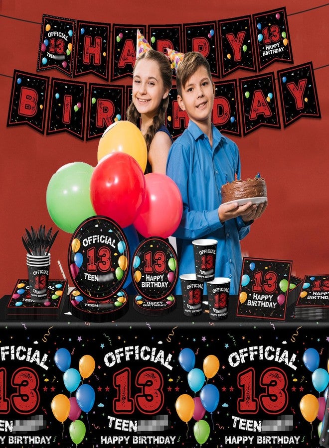 Dydamud 13th Birthday Decorations for Boys Red Black 13th Birthday Party Plates Napkins Banner Tablecloth for Official 13 Teenager 13 Year Old Boy Birthday - Image 4