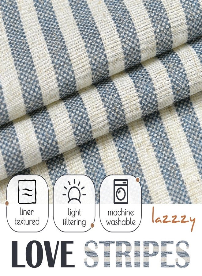 Lazzzy Kitchen Linen Striped Curtains Blue Tier Curatins Cafe Curtains for Bathroom Kitchen Farmhouse 36 Inch Length Rod Pocket Window Treatment Tiers 2 Panels Set Blue on Beige - Image 3