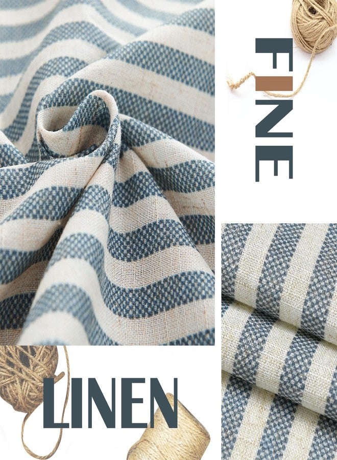 Lazzzy Kitchen Linen Striped Curtains Blue Tier Curatins Cafe Curtains for Bathroom Kitchen Farmhouse 36 Inch Length Rod Pocket Window Treatment Tiers 2 Panels Set Blue on Beige - Image 4