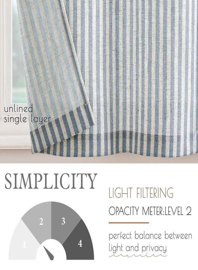 Lazzzy Kitchen Linen Striped Curtains Blue Tier Curatins Cafe Curtains for Bathroom Kitchen Farmhouse 36 Inch Length Rod Pocket Window Treatment Tiers 2 Panels Set Blue on Beige - Image 5