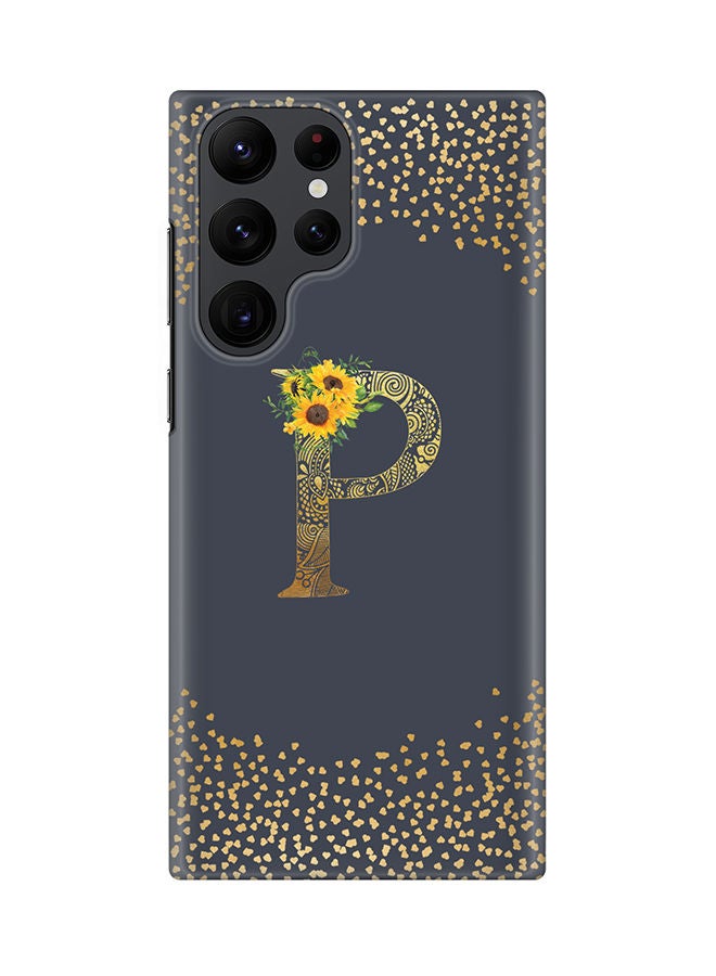 Stylizedd Monogram Slim Cover for Samsung Galaxy S22 Ultra 5G Case Custom Initials Letter Floral Pattern Snap Series Mobile Cover Matte Alphabet  - P (Grey) - Image 1