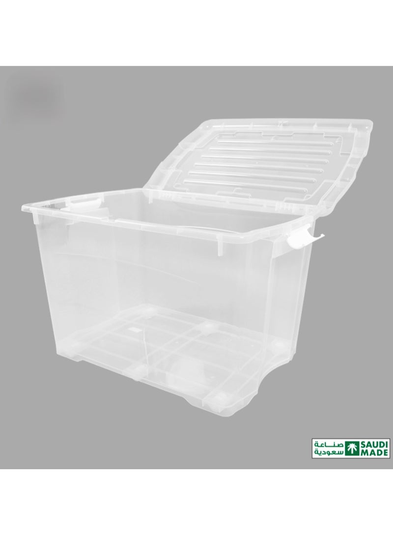 بلاستيكنا صندوق تخزين وتنظيم شفاف مع عجلات، محكم الإغلاق، مع قبضة مريحة، 50لتر - 55× 41× 35سم - Image 3