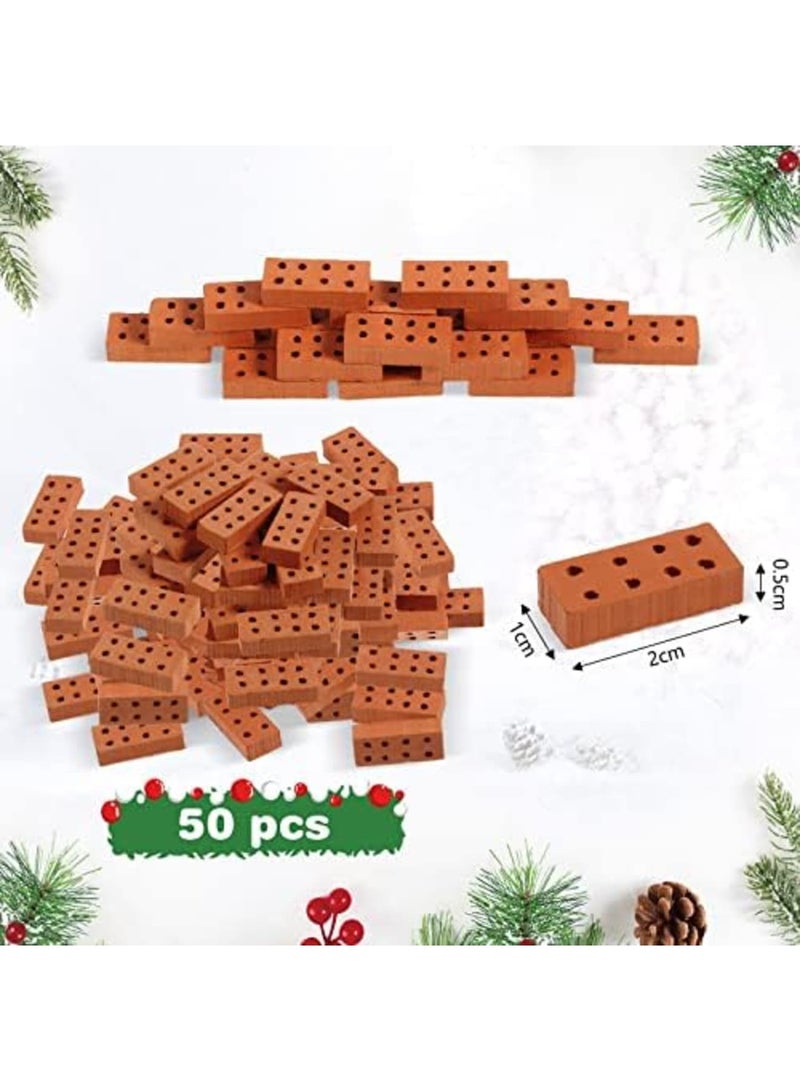 SYOSI 50 Pcs Mini Bricks Miniature Brick Tiny Bricks Model Brick Building for DIY Dollhouse Garden Ornament Home Decor, 0.79 x 0.39 x 0.2 Inch, Red - Image 2