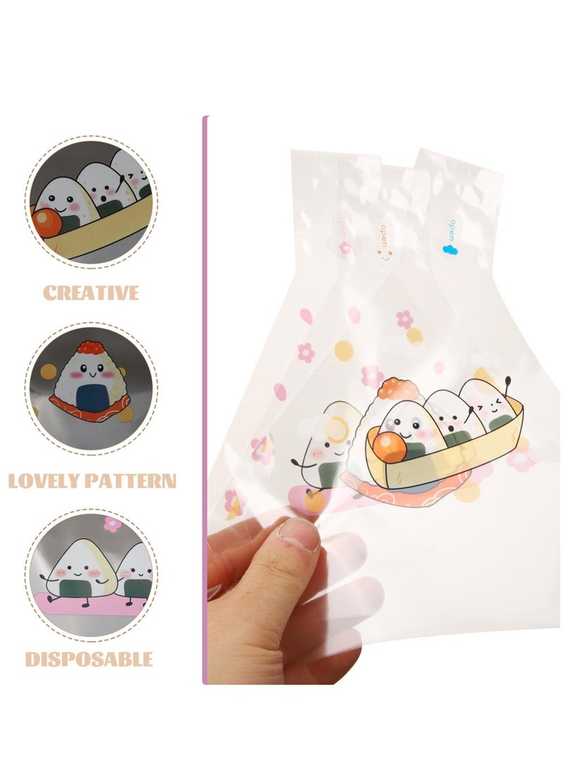 Zikra 150 Pcs Disposable Triangle Rice Ball Takeout Bags, Cellophane Treat Bags for Pastries, Onigiri Wrappers, Bulk Crafting Supplies, Random Styles for Easy Serving and Carrying. - Image 5