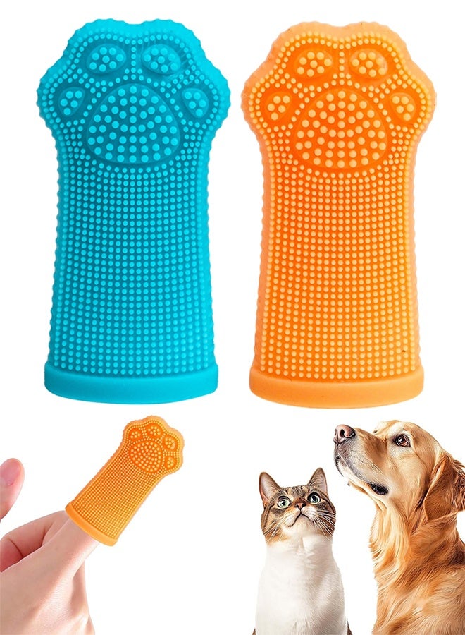 2 Pcs Finger Toothbrush for Dogs & Cats, Soft Silicone Pet Dental Care Brush for Plaque & Tartar Removal, Teeth Cleaning & Gum Massage, Reusable(Blue & Orange) - Image 1