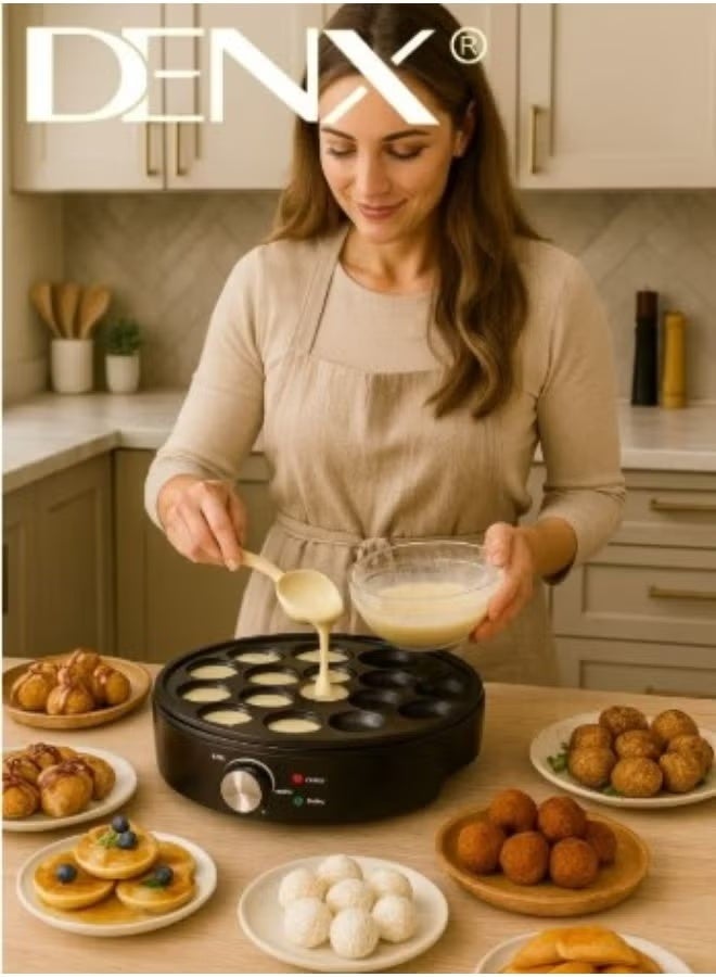 DENX DX3412 Pancake Maker - Multipurpose Electric Cooking Plate for Mini Pancakes, Takoyaki, Pop Cakes, and Snacks with 14 Non-Stick Slots, 1000W Power, Even Heat Distribution, Easy Cleanup, and Perfect Results Every Time - Image 1