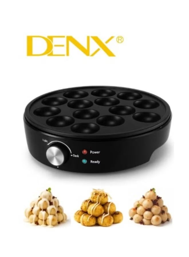 DENX DX3412 Pancake Maker - Multipurpose Electric Cooking Plate for Mini Pancakes, Takoyaki, Pop Cakes, and Snacks with 14 Non-Stick Slots, 1000W Power, Even Heat Distribution, Easy Cleanup, and Perfect Results Every Time - Image 2