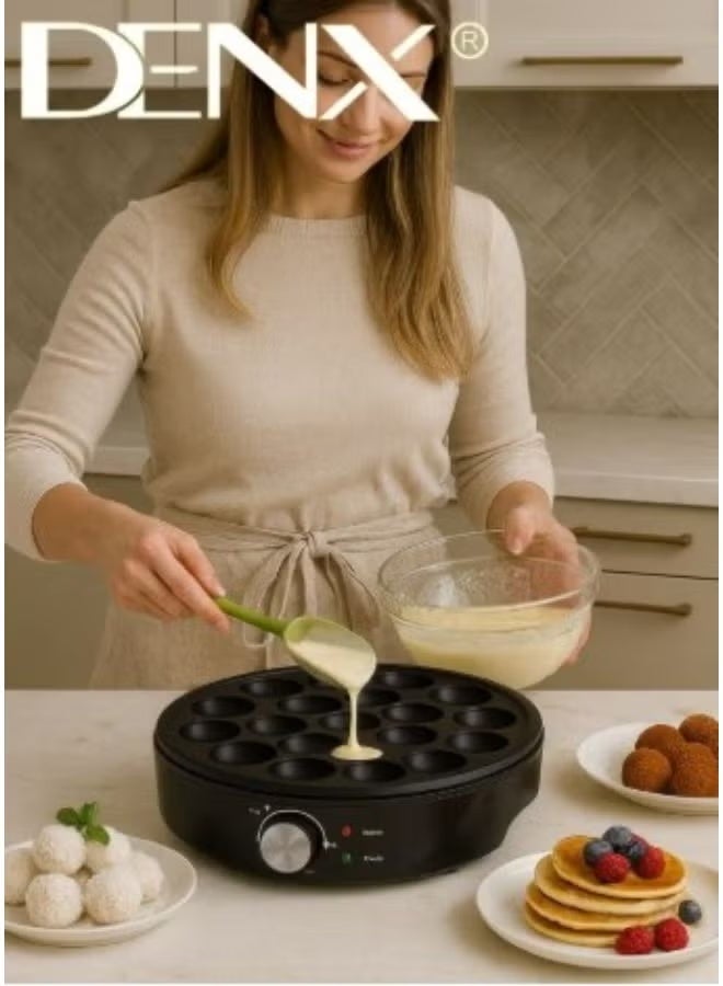 DENX DX3412 Pancake Maker - Multipurpose Electric Cooking Plate for Mini Pancakes, Takoyaki, Pop Cakes, and Snacks with 14 Non-Stick Slots, 1000W Power, Even Heat Distribution, Easy Cleanup, and Perfect Results Every Time - Image 3