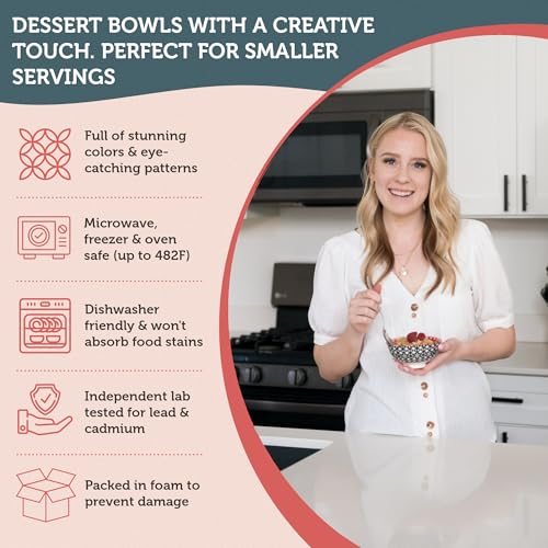 Annovero 10 Oz Ice Cream Bowls - Small Bowl for Serving Dips, Snack, Dessert, Side Dish - Colorful Decorative Porcelain for Kitchen - Microwave, Dishwasher, Oven Safe - Zero Lead & Cadmium, Set of 6 - Image 4