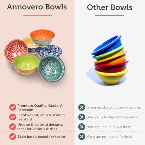 Annovero 10 Oz Ice Cream Bowls - Small Bowl for Serving Dips, Snack, Dessert, Side Dish - Colorful Decorative Porcelain for Kitchen - Microwave, Dishwasher, Oven Safe - Zero Lead & Cadmium, Set of 6 - Image 3