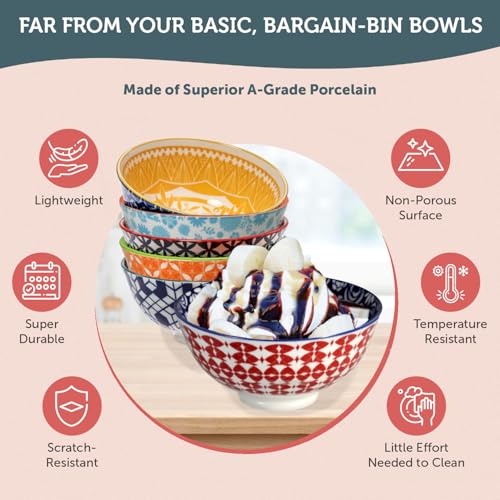 Annovero 10 Oz Ice Cream Bowls - Small Bowl for Serving Dips, Snack, Dessert, Side Dish - Colorful Decorative Porcelain for Kitchen - Microwave, Dishwasher, Oven Safe - Zero Lead & Cadmium, Set of 6 - Image 5