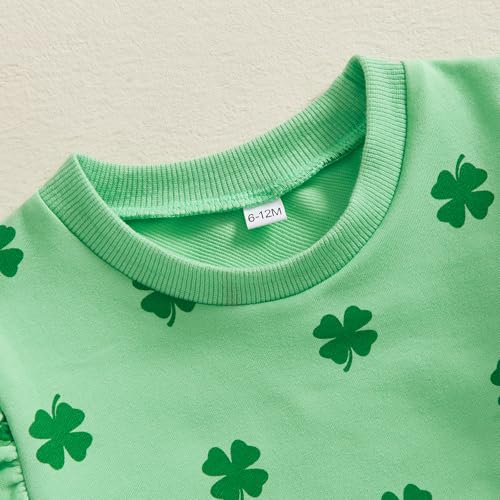 CIYCUIT 3Pcs Baby Girl St Patricks Day Outfit Sweatshirt + Pants + Headband Clothes Green 6-12 Months - Image 2