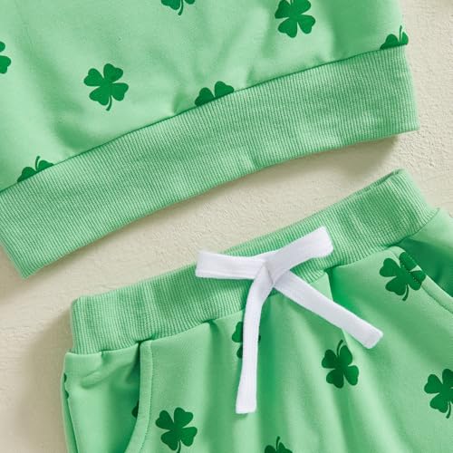 CIYCUIT 3Pcs Baby Girl St Patricks Day Outfit Sweatshirt + Pants + Headband Clothes Green 6-12 Months - Image 4