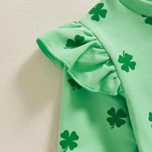 CIYCUIT 3Pcs Baby Girl St Patricks Day Outfit Sweatshirt + Pants + Headband Clothes Green 6-12 Months - Image 3