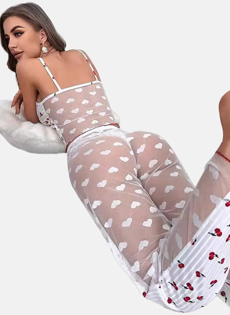 يونيكي White Printed Pyjamas & CropTop