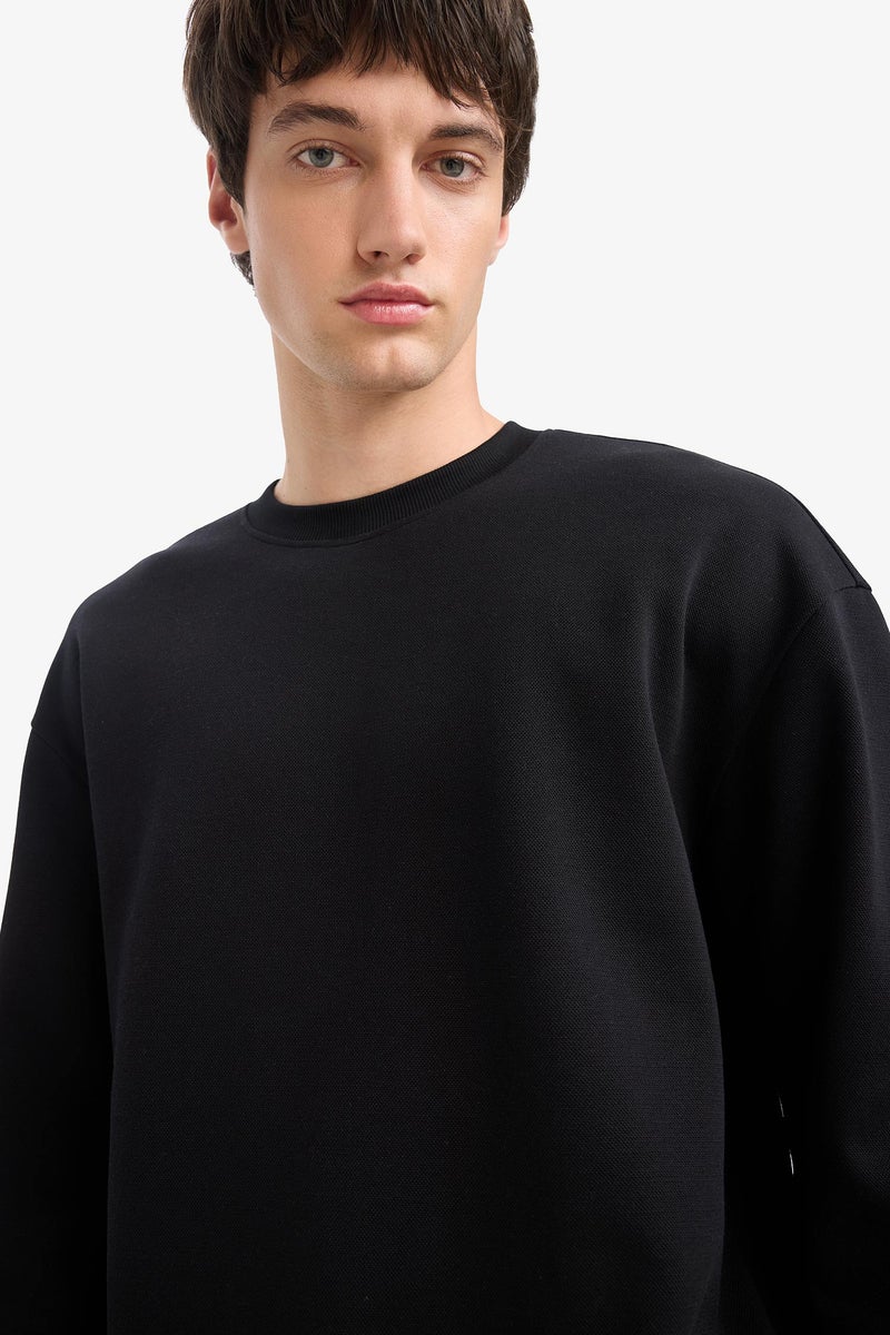 DeFacto Black Man Boxy Fit Long Sleeve Sweatshirt Casual - Image 4