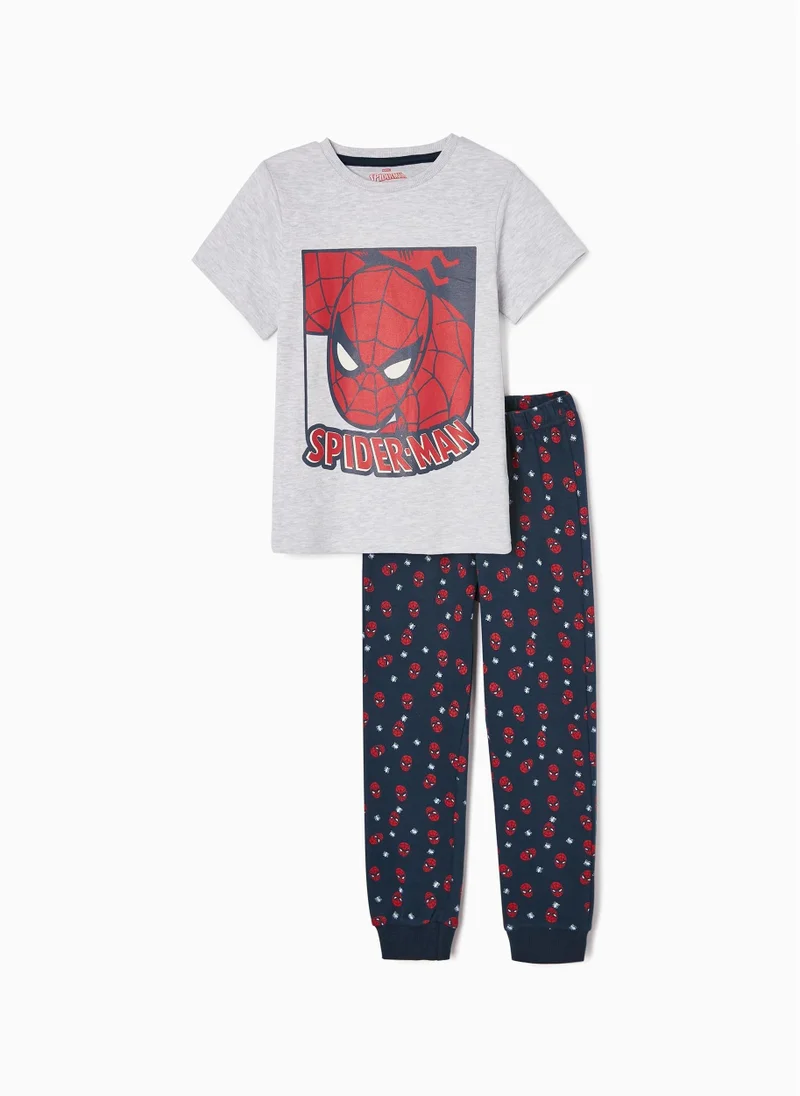 زيبي Glow in the Dark Cotton Pyjamas for Boys 'Spider-Man', Grey/Dark Blue
