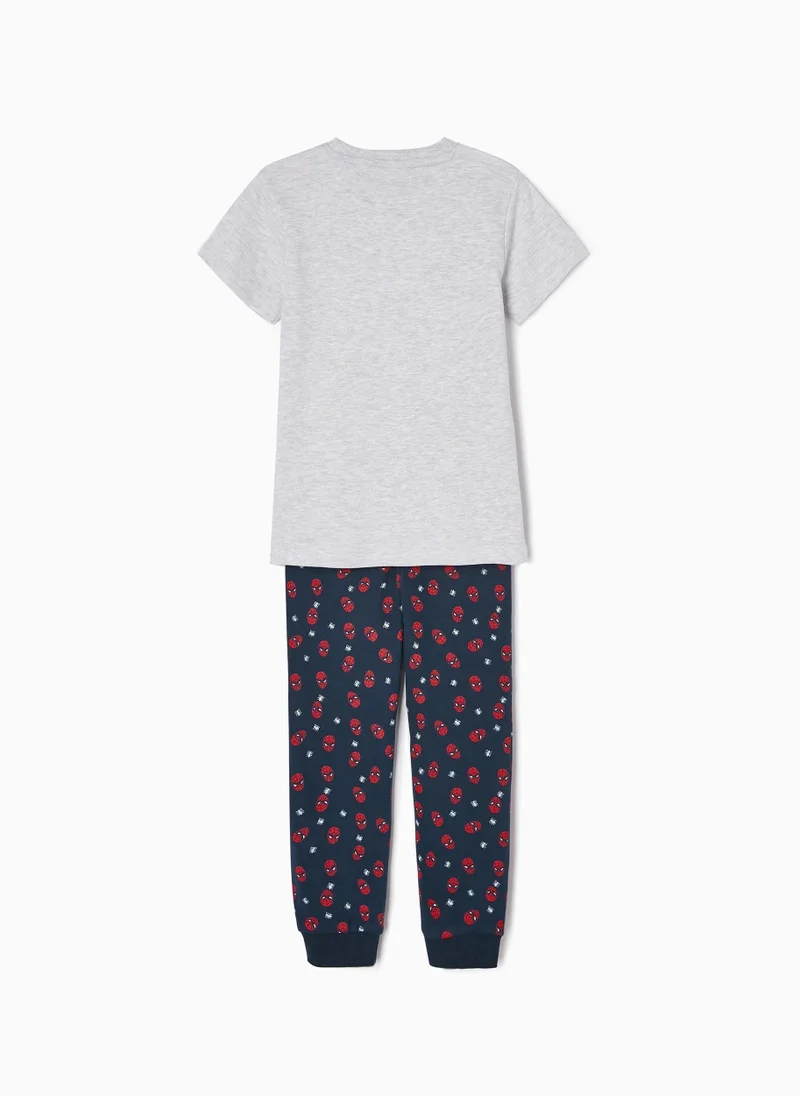 زيبي Glow in the Dark Cotton Pyjamas for Boys 'Spider-Man', Grey/Dark Blue