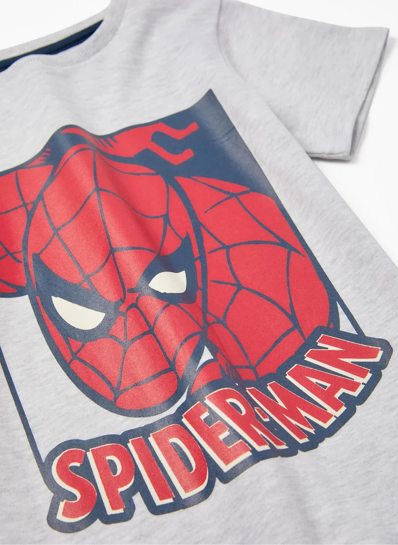 زيبي Glow in the Dark Cotton Pyjamas for Boys 'Spider-Man', Grey/Dark Blue