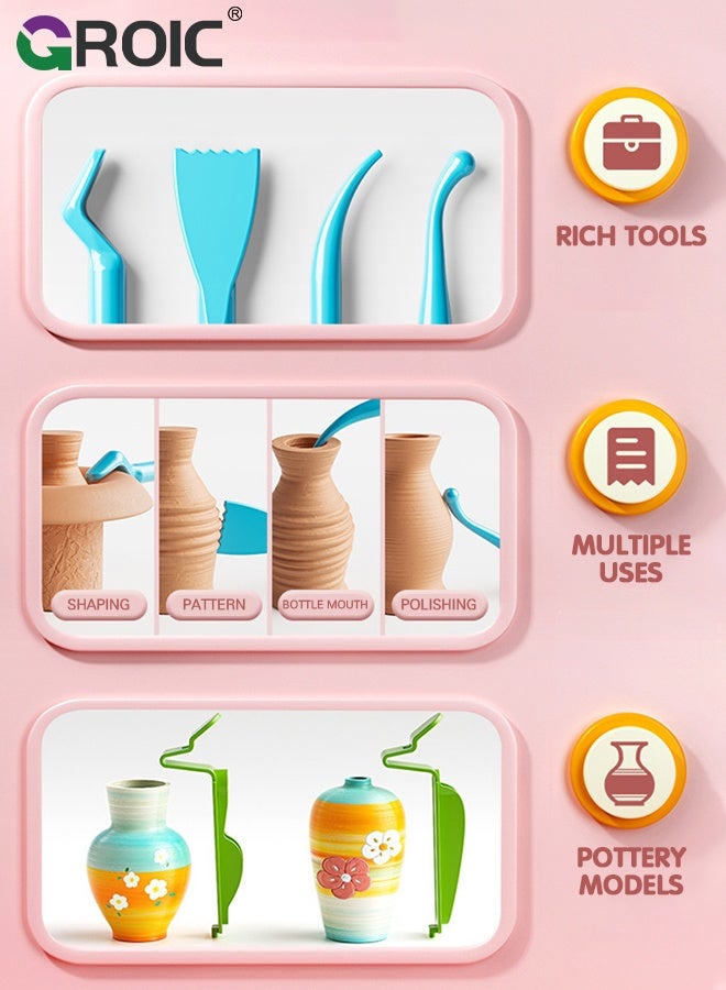 جرويك لعبة عجلة الفخار للأطفال - مجموعة كاملة لرسم الفخار والفنون والحرف اليدوية للأطفال من سن 8 إلى 12 عامًا هدية عيد ميلاد للأطفال من سن 6 إلى 12 عامًا (وردي) - Image 3