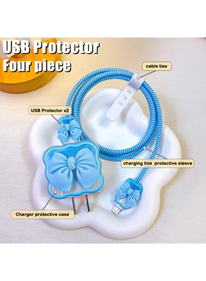 دارك هورس واقي كابل الهاتف بتصميم كاواي لشاحن آيفون USB-C بقوة 18/20 واط، مزين بفيونكة ثلاثية الأبعاد، غطاء حماية شفاف وناعم لكابل البيانات، حافظ كابل لطيف لشاحن آيفون - Image 5