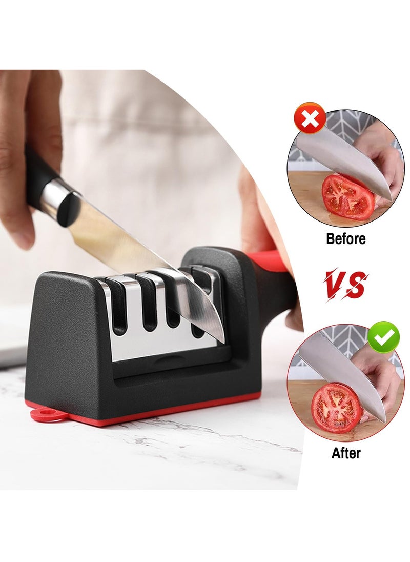 HaHaHai 4-in-1 Knife Sharpener, Handheld Knife Sharpener Helps Repair, Restore, Polish Blades, Including Straight, Serrated Blades and Scissors，Black/Silver/Red  - Image 3