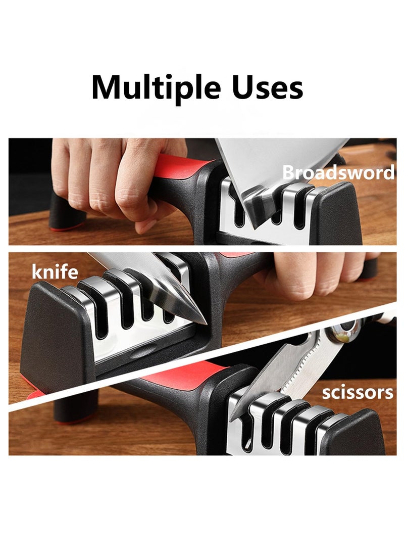 HaHaHai 4-in-1 Knife Sharpener, Handheld Knife Sharpener Helps Repair, Restore, Polish Blades, Including Straight, Serrated Blades and Scissors，Black/Silver/Red  - Image 5