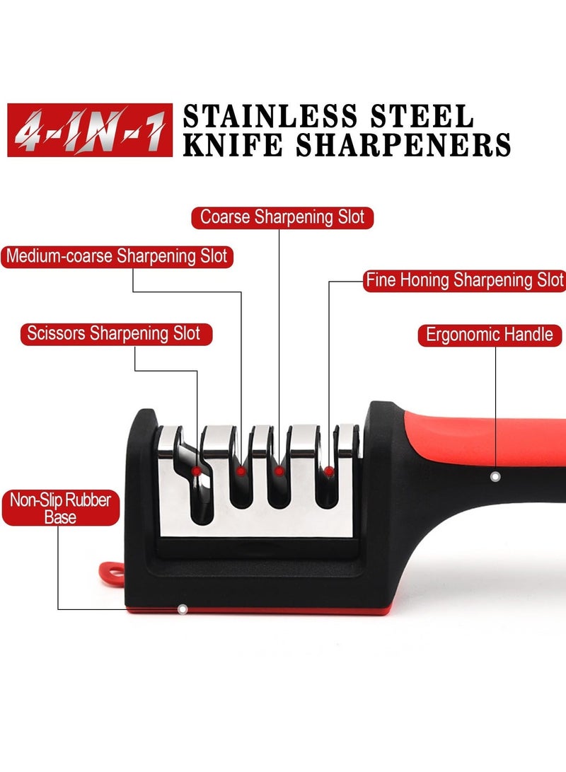 HaHaHai 4-in-1 Knife Sharpener, Handheld Knife Sharpener Helps Repair, Restore, Polish Blades, Including Straight, Serrated Blades and Scissors，Black/Silver/Red - Image 4