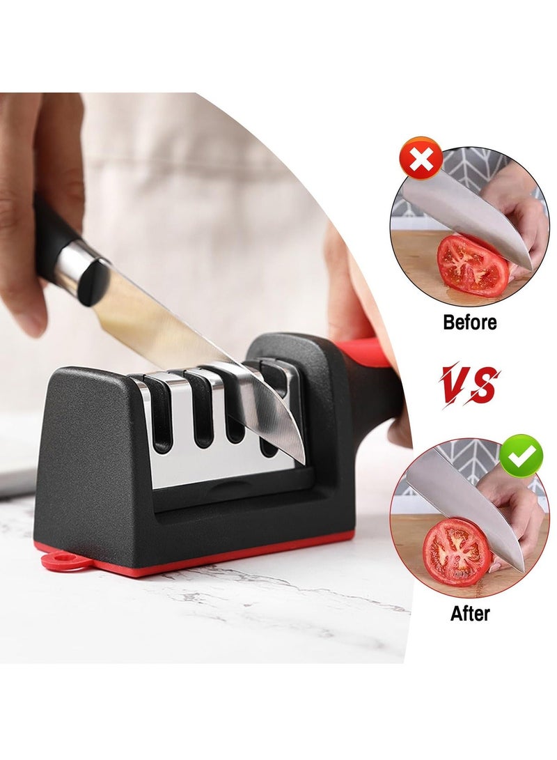 HaHaHai 4-in-1 Knife Sharpener, Handheld Knife Sharpener Helps Repair, Restore, Polish Blades, Including Straight, Serrated Blades and Scissors，Black/Silver/Red - Image 3