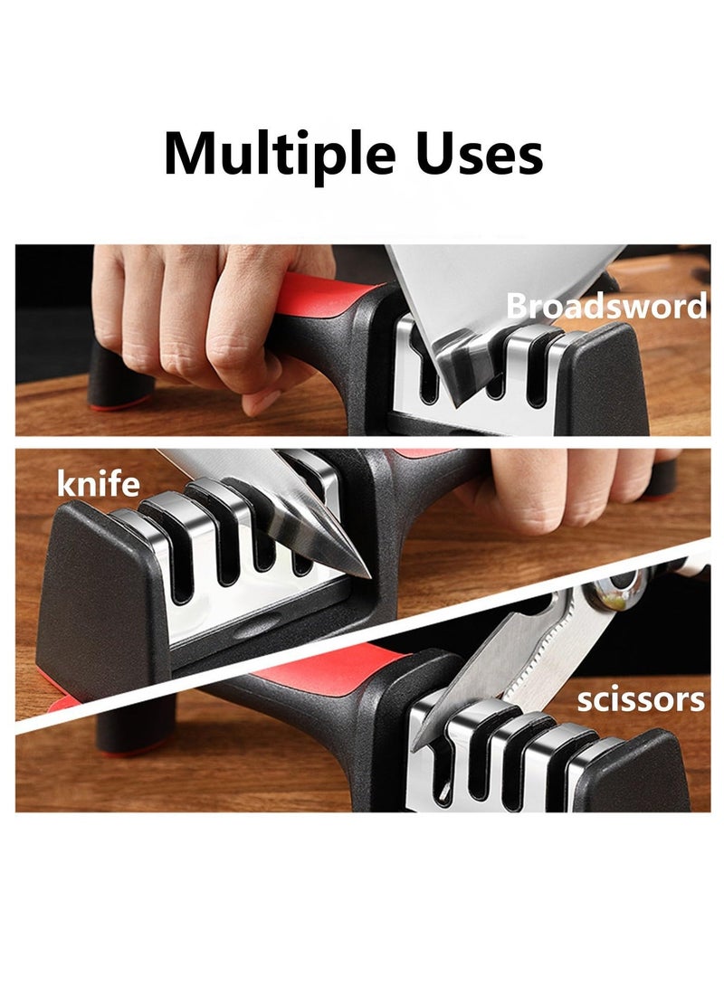 HaHaHai 4-in-1 Knife Sharpener, Handheld Knife Sharpener Helps Repair, Restore, Polish Blades, Including Straight, Serrated Blades and Scissors，Black/Silver/Red - Image 5