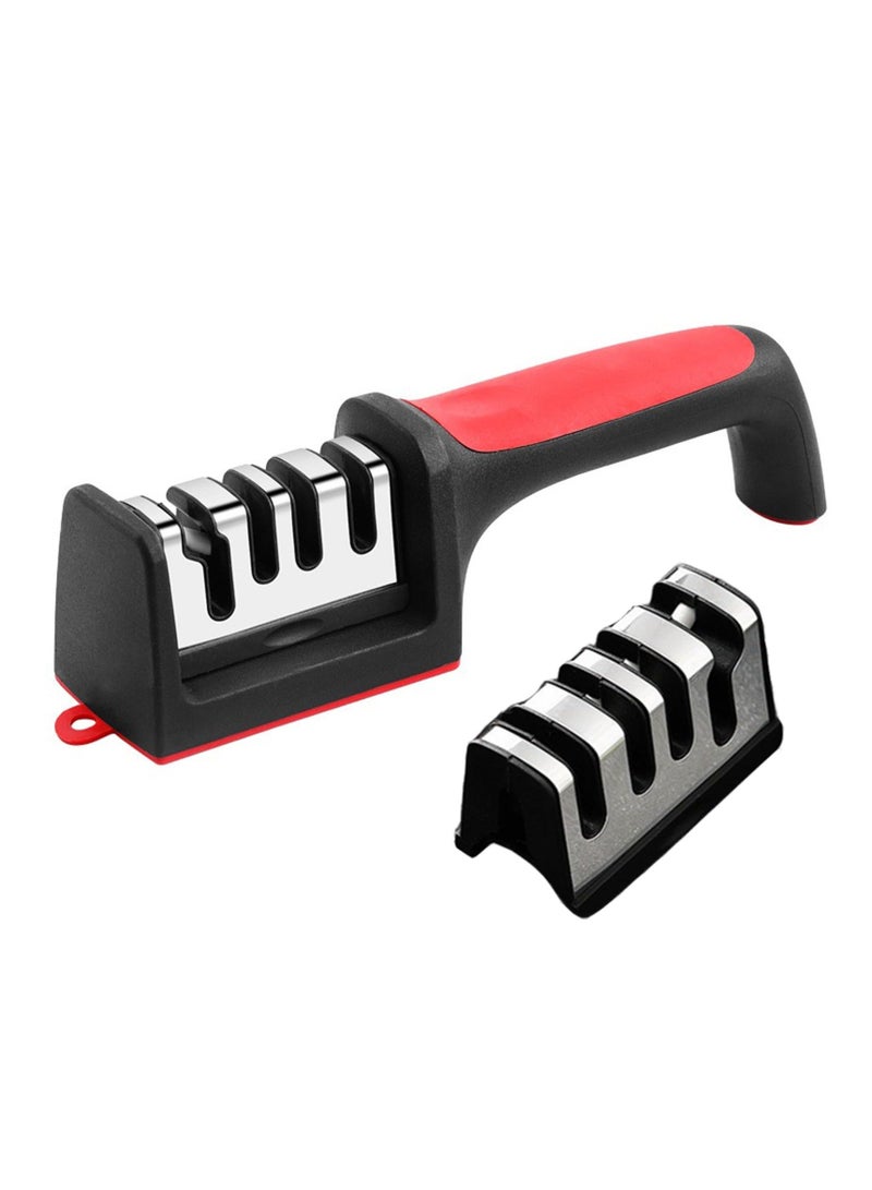 HaHaHai 4-in-1 Knife Sharpener, Handheld Knife Sharpener Helps Repair, Restore, Polish Blades, Including Straight, Serrated Blades and Scissors，Black/Silver/Red - Image 2