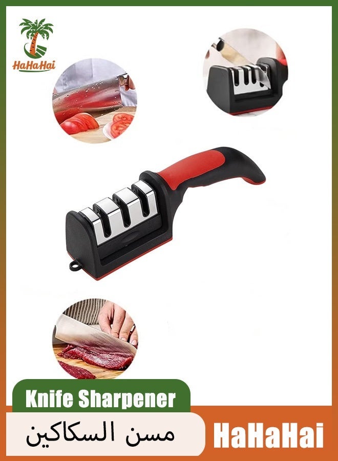 HaHaHai 4-in-1 Knife Sharpener, Handheld Knife Sharpener Helps Repair, Restore, Polish Blades, Including Straight, Serrated Blades and Scissors，Black/Silver/Red - Image 1