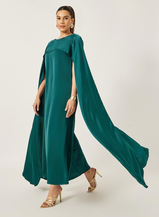 Styli Solid Cape Sleeve Round Neck Maxi Dress - Image 1