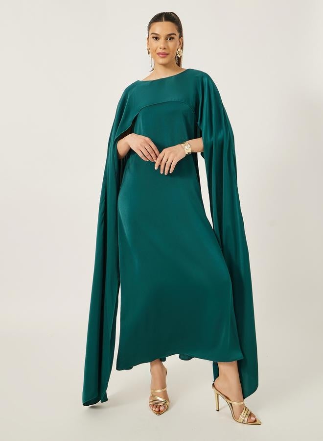 Styli Solid Cape Sleeve Round Neck Maxi Dress - Image 2