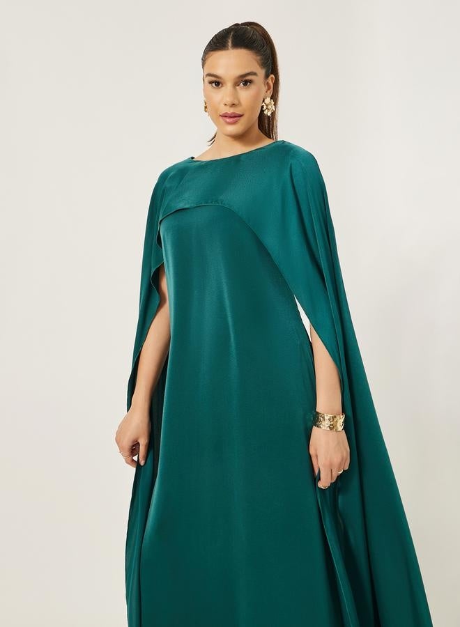 Styli Solid Cape Sleeve Round Neck Maxi Dress - Image 4