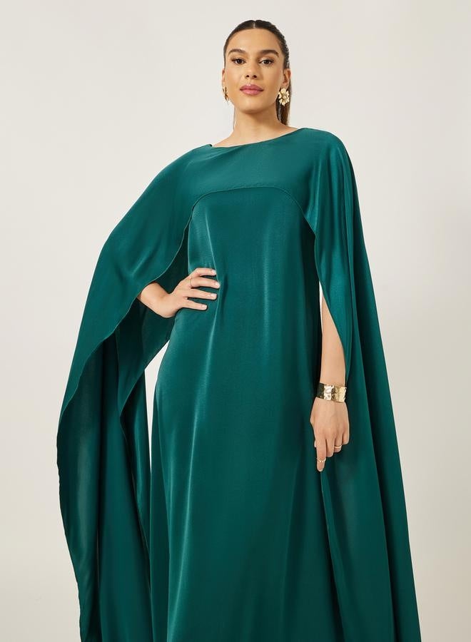 Styli Solid Cape Sleeve Round Neck Maxi Dress - Image 3