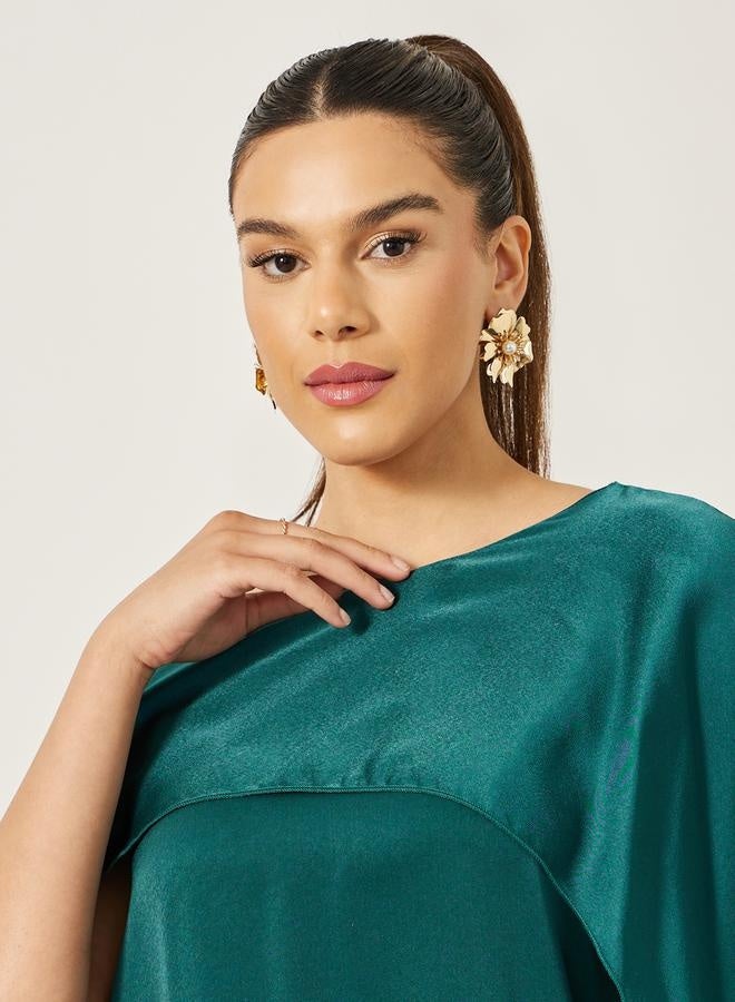 Styli Solid Cape Sleeve Round Neck Maxi Dress - Image 5