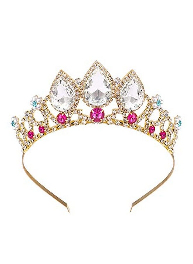 Cocide تاج كريستالي للبنات بتصميم ذهبى لتاج عيد الميلاد مع رأس رابنزل مزين باللؤلؤ لفرقة الأطفال، إكسسوار شعر للأميرات مزين بالأحجار الكريمة الحمراء لتاج الزفاف وإكسسوارات شعر لفتيات الزهور، زي هالوين، هدية تنكرية - Image 3
