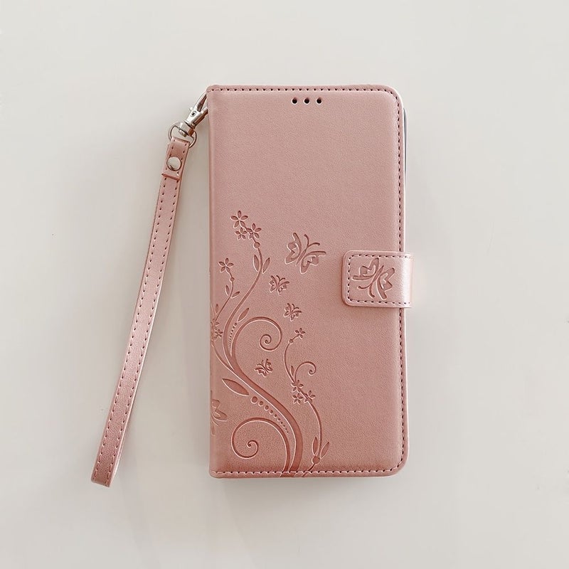 Redmi Note 8 Pro Purple Wallet Phone Case Butterfly Pattern Card Holder Wristband - Image 2
