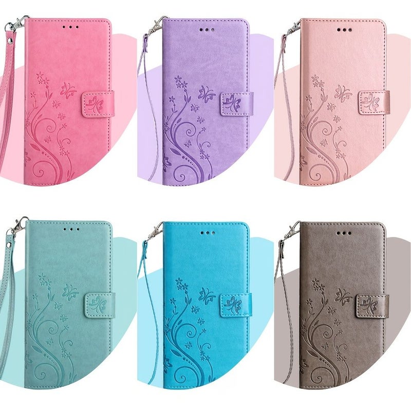Redmi Note 8 Pro Purple Wallet Phone Case Butterfly Pattern Card Holder Wristband - Image 5