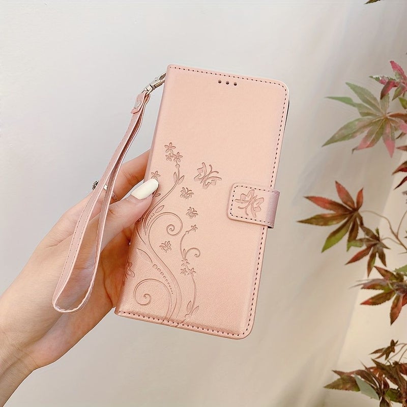 Redmi Note 8 Pro Purple Wallet Phone Case Butterfly Pattern Card Holder Wristband - Image 4