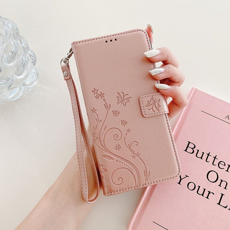 Redmi Note 8 Pro Purple Wallet Phone Case Butterfly Pattern Card Holder Wristband - Image 1
