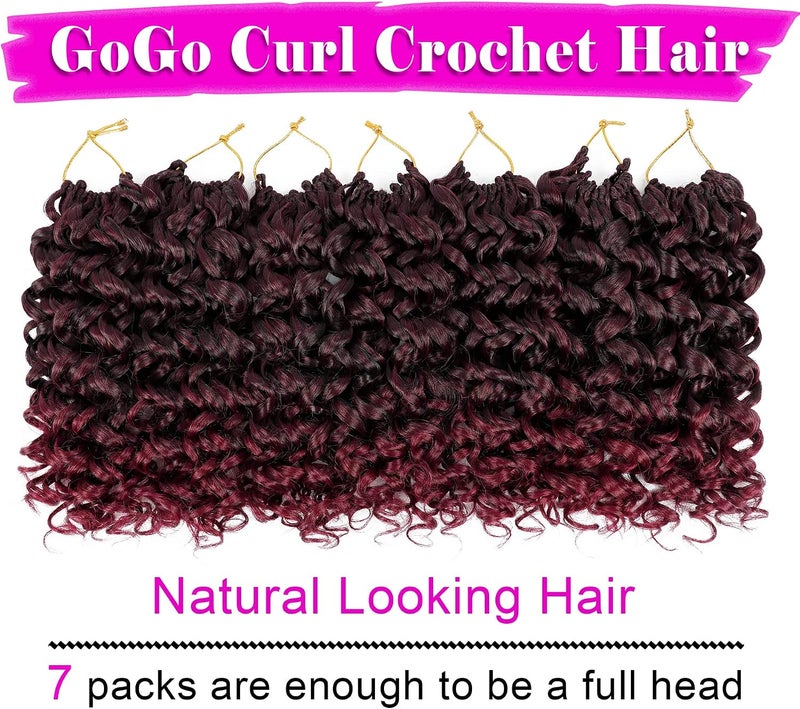 إييريا 7 عبوات من شعر الحياكة GoGo Curl، طول 10 بوصات، شعر حياكة مجعد بلون أحمر بورغوندي للنساء، مثا��ي للشواطئ، بتموجات مائية وتموجات عمي��ة، تسريحات شعر حياكة، إضافات شعر صناعية (10 بوصة، الألوان T1B/BUG) - Image 2