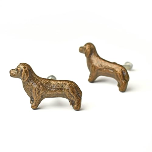 BROOK AND BIRCH Antique Brass Dog Drawer Knob Metal Animal Cabinet Dresser Knob Pull Nursery Cupboard Wardrobe Knobs Set of 4 - Image 1